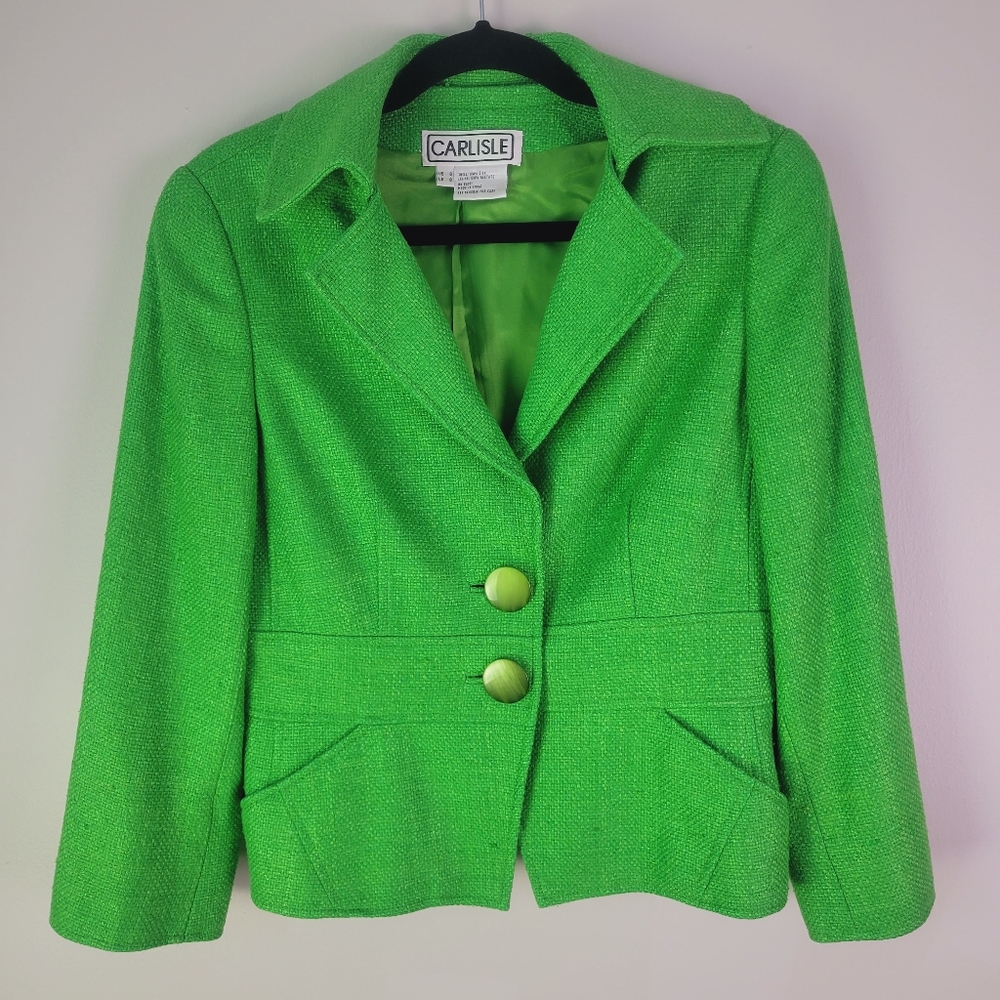 Carlisle bright green silk blazer size 6